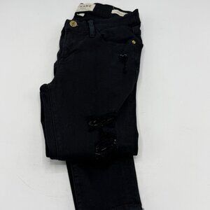 Frame Le Skinny de Jeanne Jeans in Film Noir Ripped Black Denim Designer Size 23